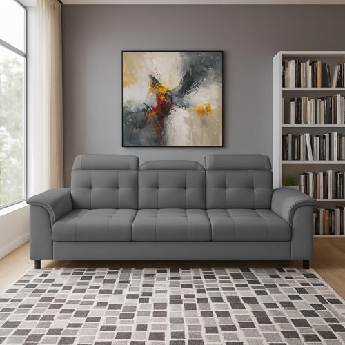 Image of Casaliving Ella 3 Seater Sofa Set for Living Room (Dark Grey Colour Fabric) Premium Fabric Sofa