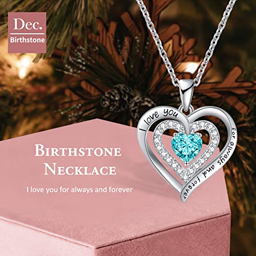 Redbee Wedding Necklaces For Wife - 18K Rose Gold 925 Sterling Silver Valentines Day Gifts For Wife Necklace For Women Birthstone Necklace For Daughter Adult Birthday Gifts (Dec-Turquoise-Silver) #TOP2