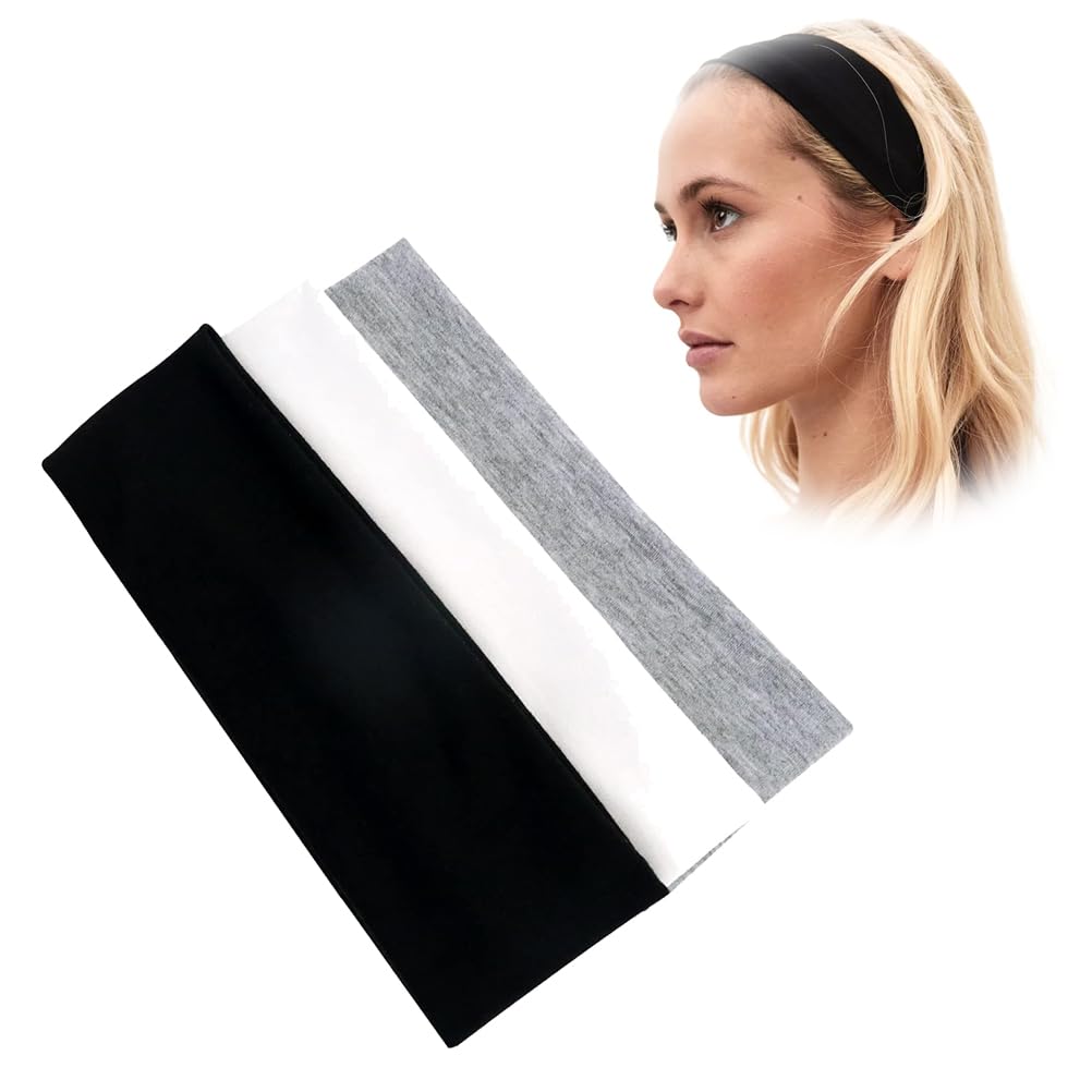 Bandeaux Cheveux Hommes Et Femmes - Serre Tete De Sport Larges Pour Le Fitness, Jogging, Course, Cyclisme, Randonnée, Yoga - Lot De 3 (3 Noir