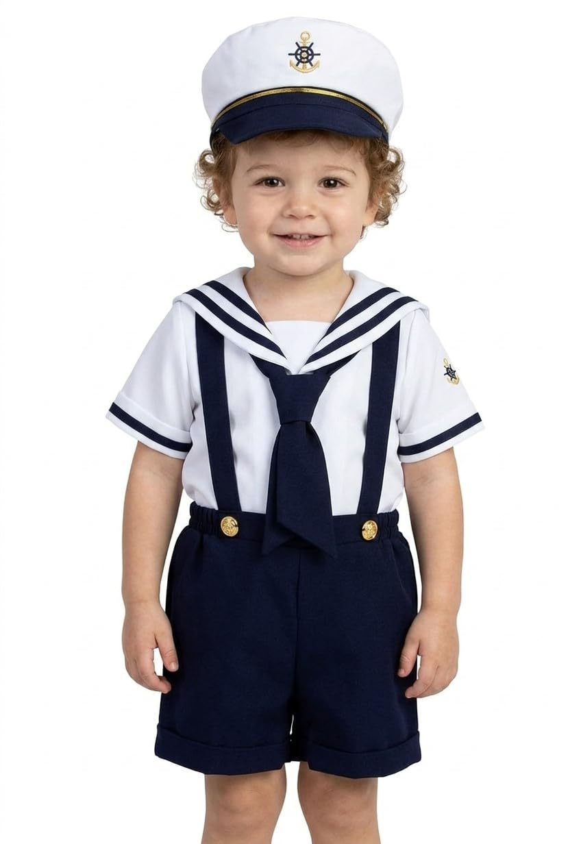 Spring Notion Baby Toddler Boys Nautical Sailor Short Suit Set with Hat product thumbnail 6