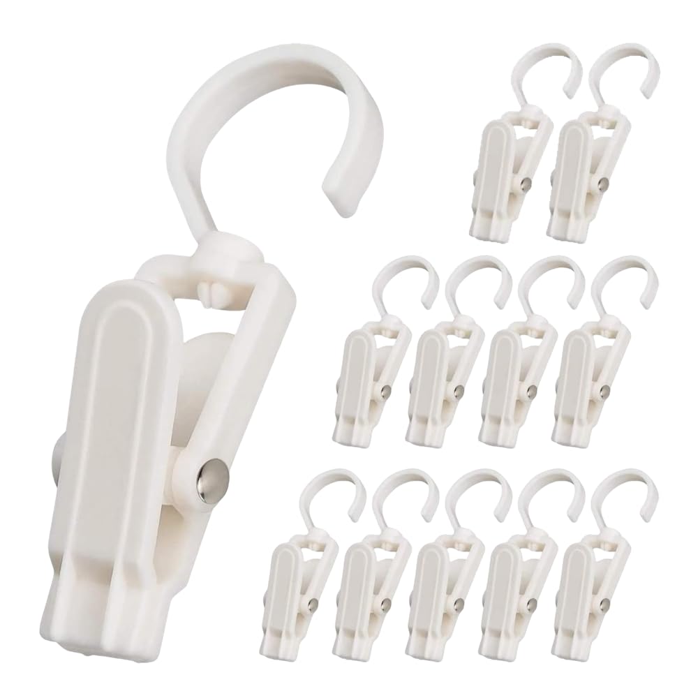 Tongman White 20 Pcs Plastic Swivel Hanging Hooks, Clips For Super Strong Hanger Clips, Laundry Hooks & Pins, Bathroom, Wardrobe, Kitchen, Office (White)