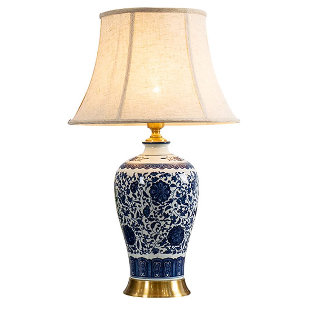 SGKOMN 26" Ceramic Table Lamp Chinese Jingdezhen Traditional Bedside Desk Nightstand Lamp For Bedroom Living Room Office College Bookcase Blue/White