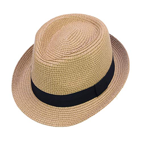 Unisex Kids Boys Girls Straw Hat Fedora Cap Jazz Hat Short Brim Sun Hat2