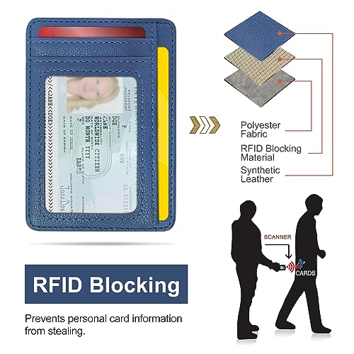 Image of CONISY Slim Credit Card Holder for Women, Thin Front Pocket Leather Mini Wallet with RFID Blocking (Blue)