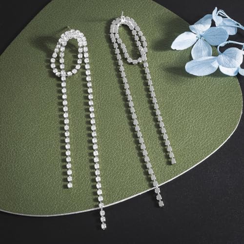 SELOVO Clear Rhinestone Tassel 2 Chain Crystal Dangle Earrings Dangling Earrings4