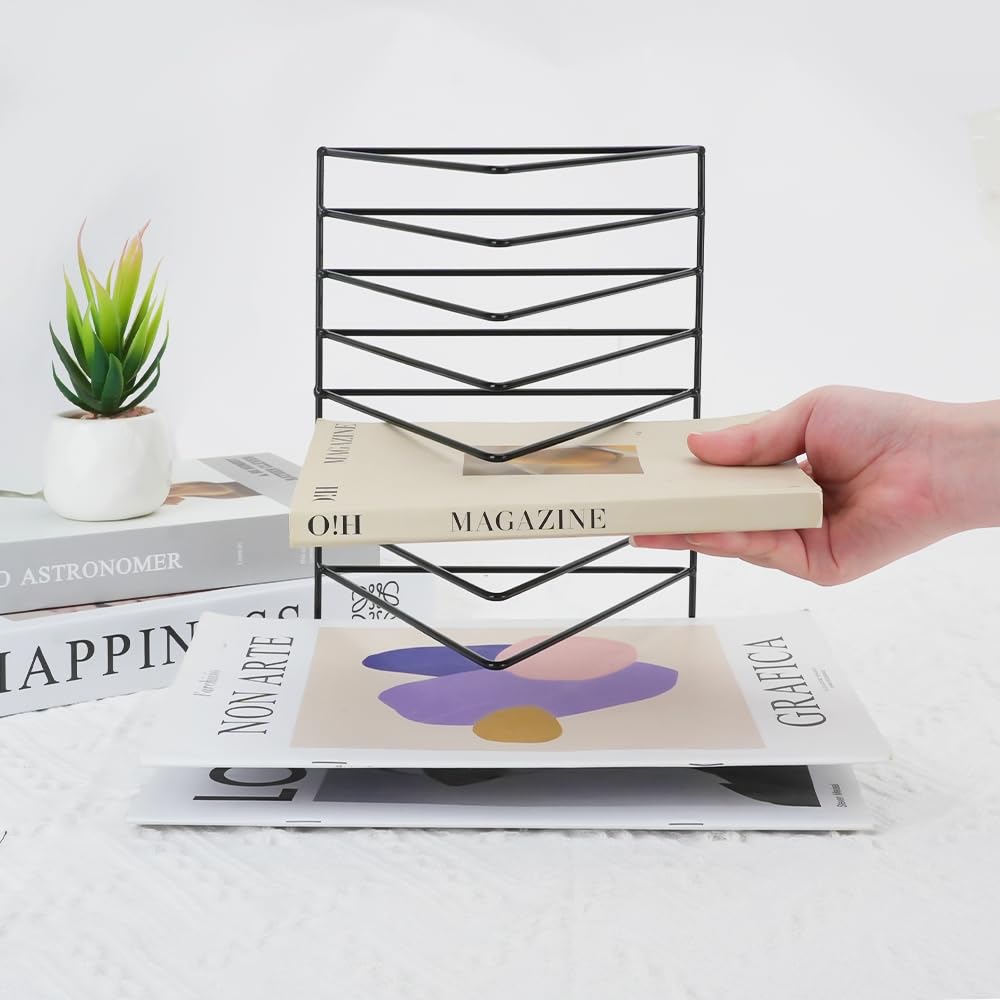 4 pezzi porta documenti triangolari, porta riviste a 9 scomparti, supporto metallico per dischi in vinile, organizer da scrivania per documenti e riviste per ufficio e casa, porta lettere e libri