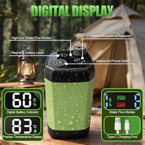 Ducha portátil para camping, bomba recargable de larga duración miniatura 3