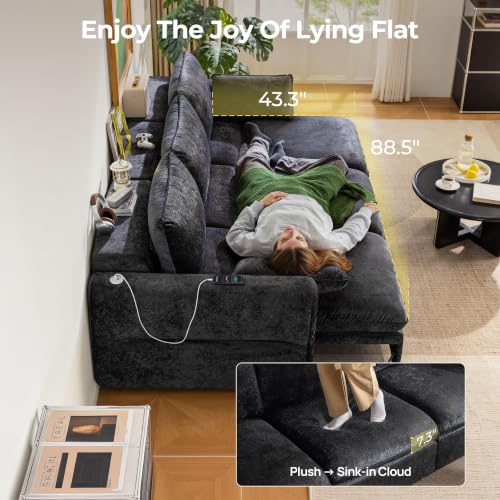 Image of 103 inch Electric Pull Out Sleeper Sofa Bed, 2in1 Power Extendable Couch Bed