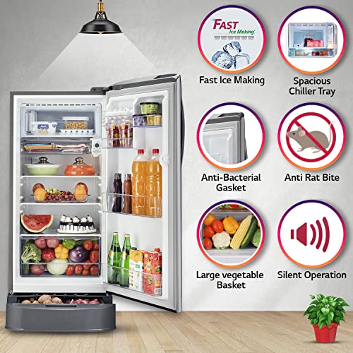 Image of LG 201 L 5 Star Inverter Direct-Cool Single Door Refrigerator Appliance (GL-D211HPZZ, Shiny Steel, Base stand with drawer & Smart connect, Gross Volume- 204 L)