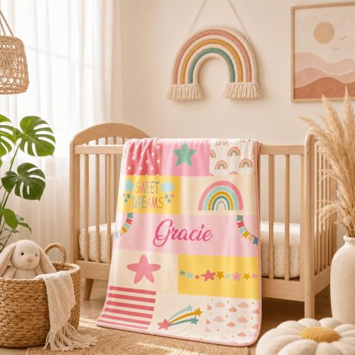 Image of Personalized Baby Blankets with Name, Custom Baby Name Blanket for Girls Boys Kids, Customized Baby Gifts for Newborn Shower, Birthday, Memorial Day, Soft Fleece