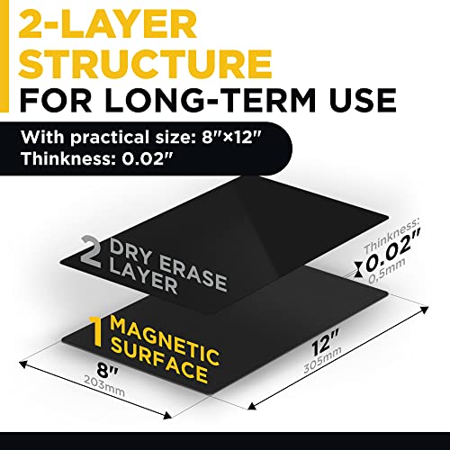 Black Magnetic Dry Erase Board For Fridge 12 X 8 Inch - Dry Erase Magnetic Whiteboard For Refrigerator - Magnet Dry Erase Sheet Board For Locker Home Kitchen Office School Classroom #TOP1