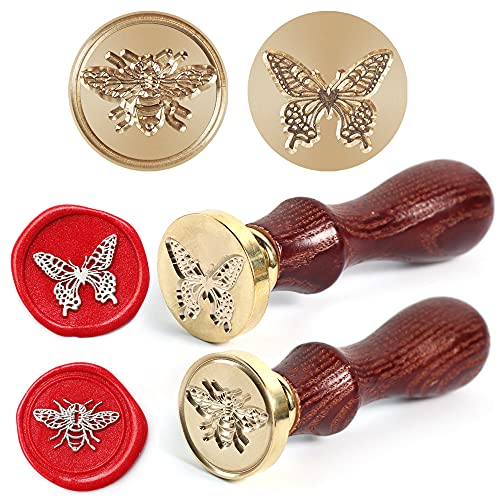 2 PCS Wax Seal Stamp Set,Vintage Classical Initial Seal Wax Stamp Kit for Invitations Cards Letters Envelopes Wine Packagesï¼ˆBee + Butterflyï¼‰