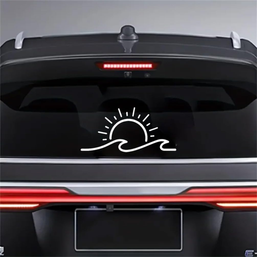 2 pegatinas de vinilo de 15 x 7 cm, con diseño de sol y ondas, para parachoques, ventanas, camiones, portátiles, accesorios para vehículos temáticos de playa, AZ277 (blanco) - 5