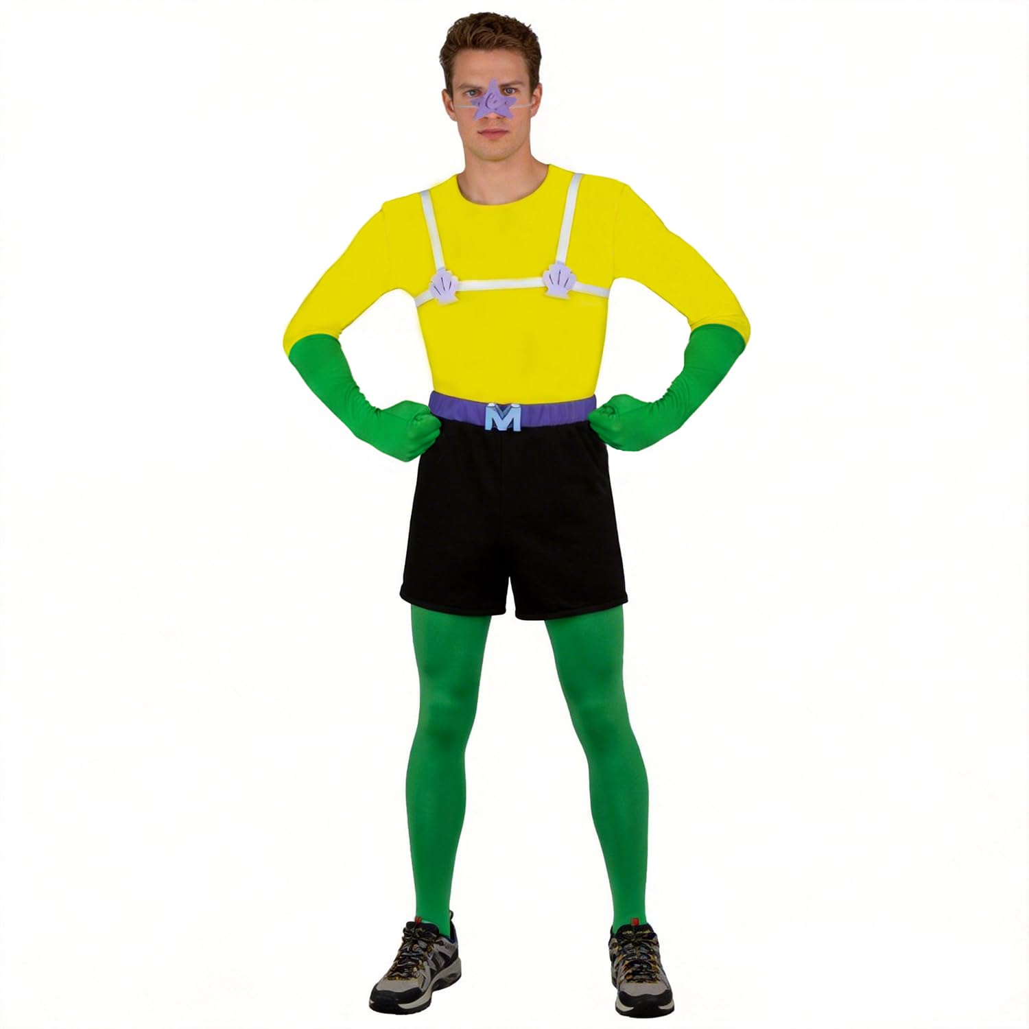 JQAKFIY Barnacle Boy Costume Mermaid Men Costumes Adult Halloween Character Cosplay Outfit Set with Green Gloves and Tights 2XL