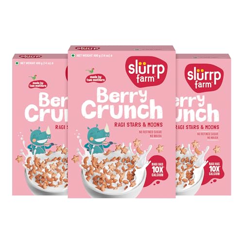 Image of Slurrp Farm Berry Crunch Cereal - No Maida, Wheat and Refined Sugar, Strawberry Stars and Moons, Healthy Millet Breakfast, 400 g, Pack of 3