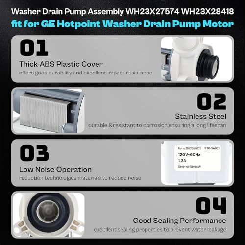 WH23X27574 WH23X28418 290D1201G003 fit for GE Hotpoint HANYU Washer Drain Pump B30-3A02 WH23X24178 B40-3A01 290D1201G002 290D1201G001 GTW750CPL0DG PTW600BSR1WS GTW680BPL0DG AP6889136 LUXRILIX