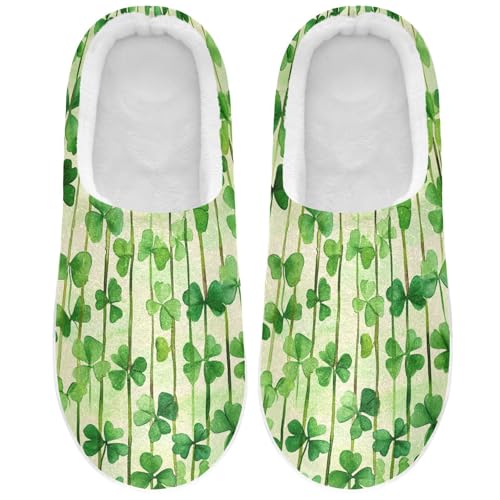 JUNZAN St.Patrick's Green Shamrocks Mens Home Cotton Slipper Winter Memory Foam Travel Slippers for Outdoor Birthday Presents 6-7