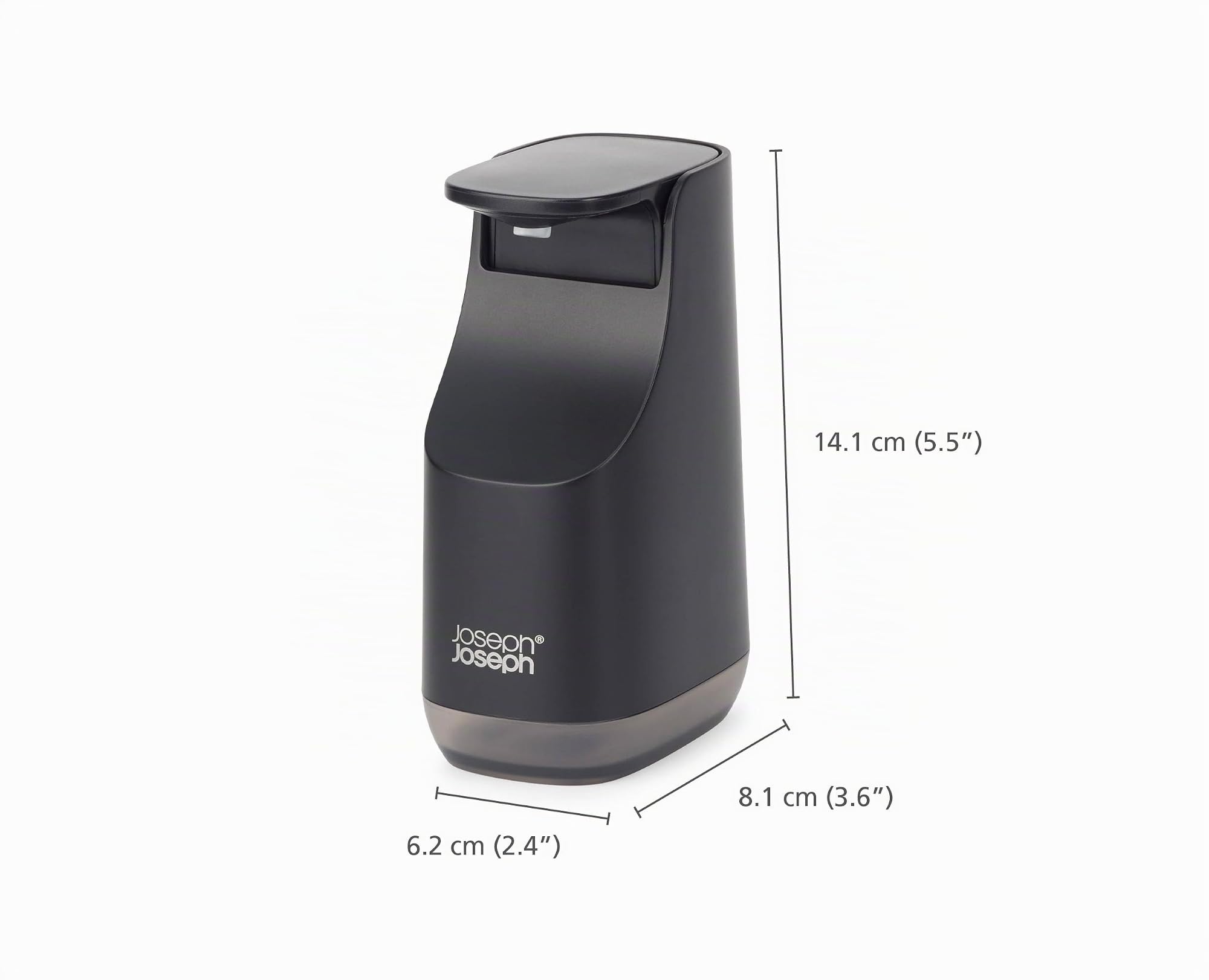 Joseph Joseph Bathroom Slim, Dispensador de Bomba de jabón Compacto para baño, fácil pulsación, Boquilla antigoteo, Recargable, Negro Mate