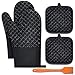 Manoplas Horno, 5 Piezas Guantes Horno Set con 1 Par 500 ℉ Guantes para Horno Resistentes al Calor 2 Antideslizantes Algodón Suave , con Pincele de Repostería, para Barbacoa/Hornear/Cocina