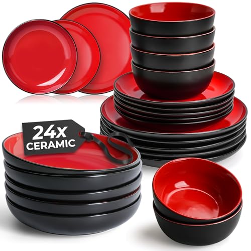 MIAMIO – Geschirrset 6 Personen/Steingut Geschirr Set 24-teilig,...
