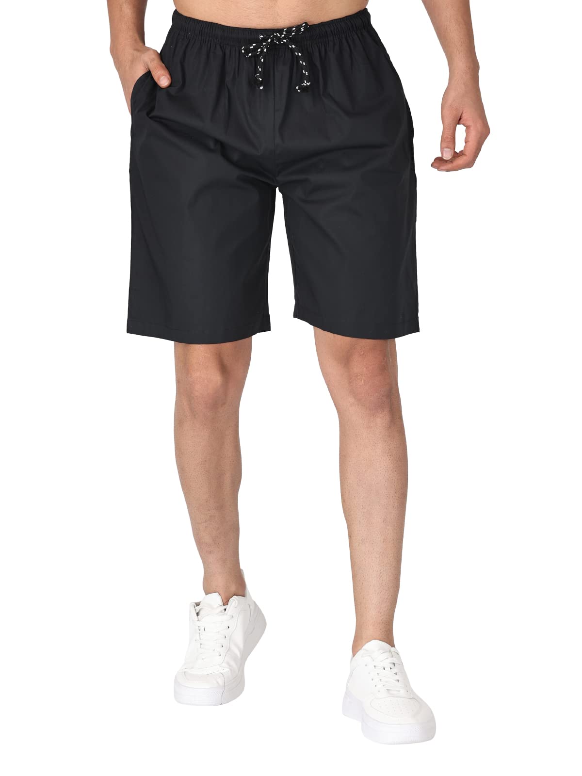 Mens Solid Cotton Shorts Casual Drawstring Regular Fit Summer Pants with Elastic Waist and Pockets-image-15