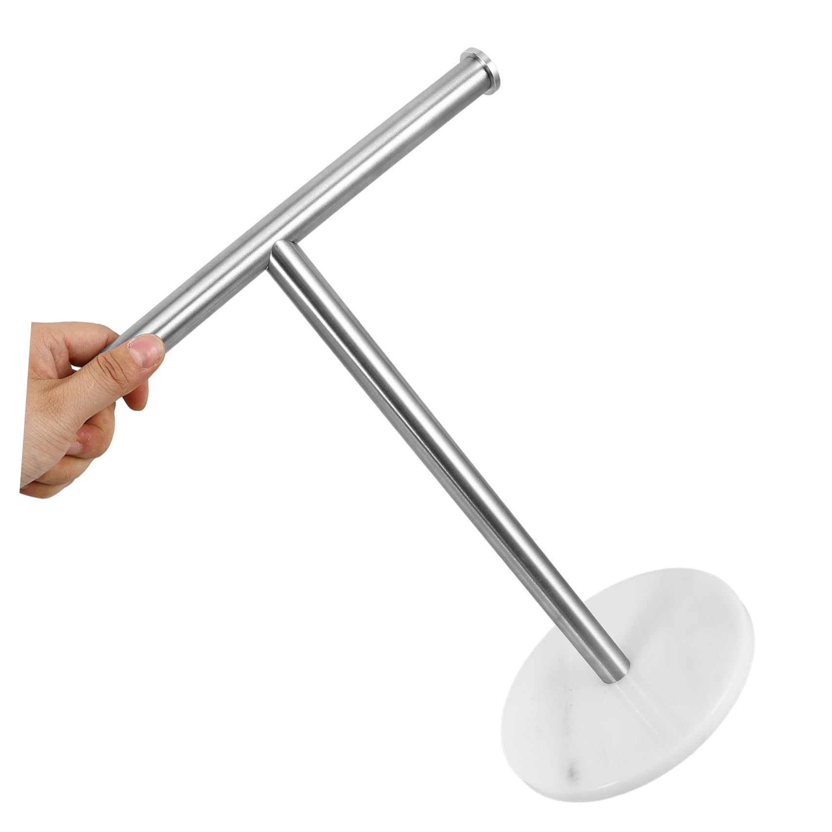 Cabilock Toallero De Mano De Acero Inoxidable Cepillado Base De Mármol, Soporte para Toallas De Baño Compacto y Portátil, Barra Forma De t Estable para Encimera, Organizador Práctico para Lavabo
