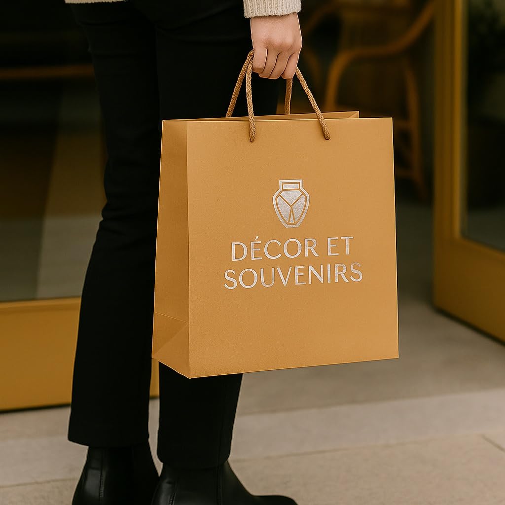 Pack 25 – Personalisierte Papiertüten Luxuriöse aus 250 g/m² Papier mit geflochtenen Griffen – Weiß Schwarz Camel –4 Größen– Mit Logo personalisierbar –Boutique- Made in France