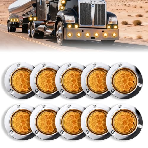 Image of 10PC 2 Inch 9 LED Side Marker Lights with Stainless Steel (Amber)