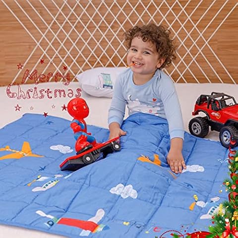 Manta pesada Sivio para niños de algodón natural con cuentas de vidrio seguras, avión azul Cover