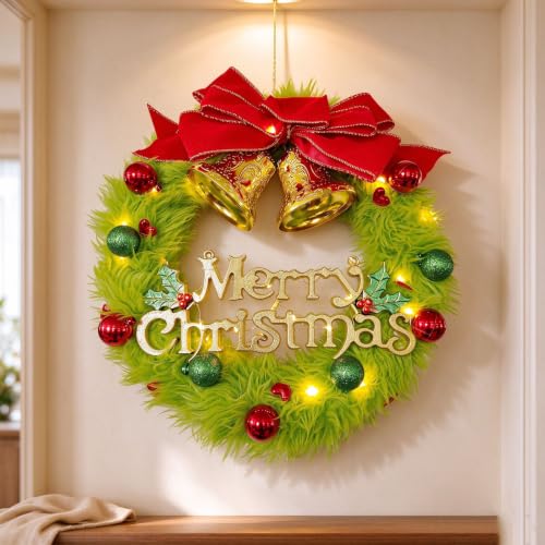Green Christmas Wreath with Led Lights Farmhouse Fall Wreath for Front Door - image 1