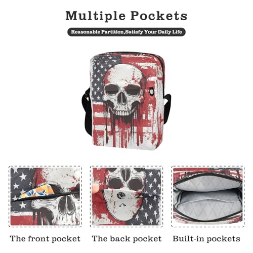 Crossbody Bag American Flag Gothic Skull Messenger Bag for Women Men Purse Shoulder Bag Satchel Bag with Adjustable Strap 214B94172