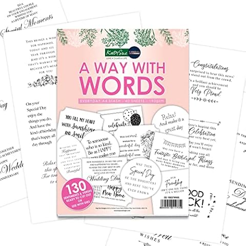 Kanban 'A Way with Words A4 Stash' - Forty A4 Sheets Containing 130 Words & Sentiments. Printed in Black & White for use in Card Making, by Katy Sue Cover