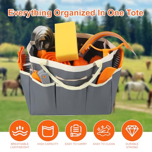 Horse Grooming Kit, 12-Piece Horse Brush Set with Storage Tote, Grey | 12-piece grooming kit with storage tote for coat, mane, bathing and hoof care, keeping horse tools organized and ready - Image 4