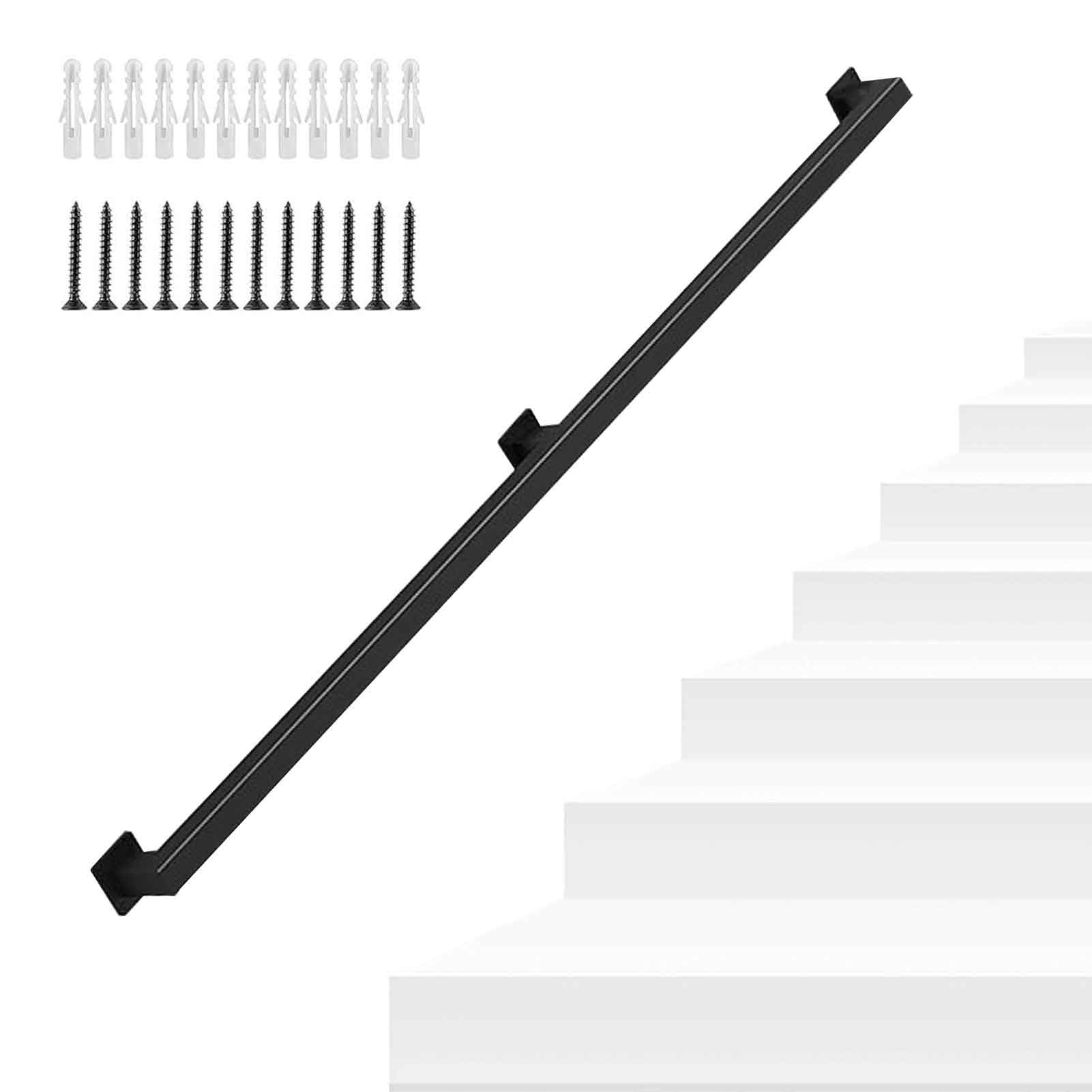 Rampe d'escalier noire carrée en fer de 540cm pour intérieur et extérieur
