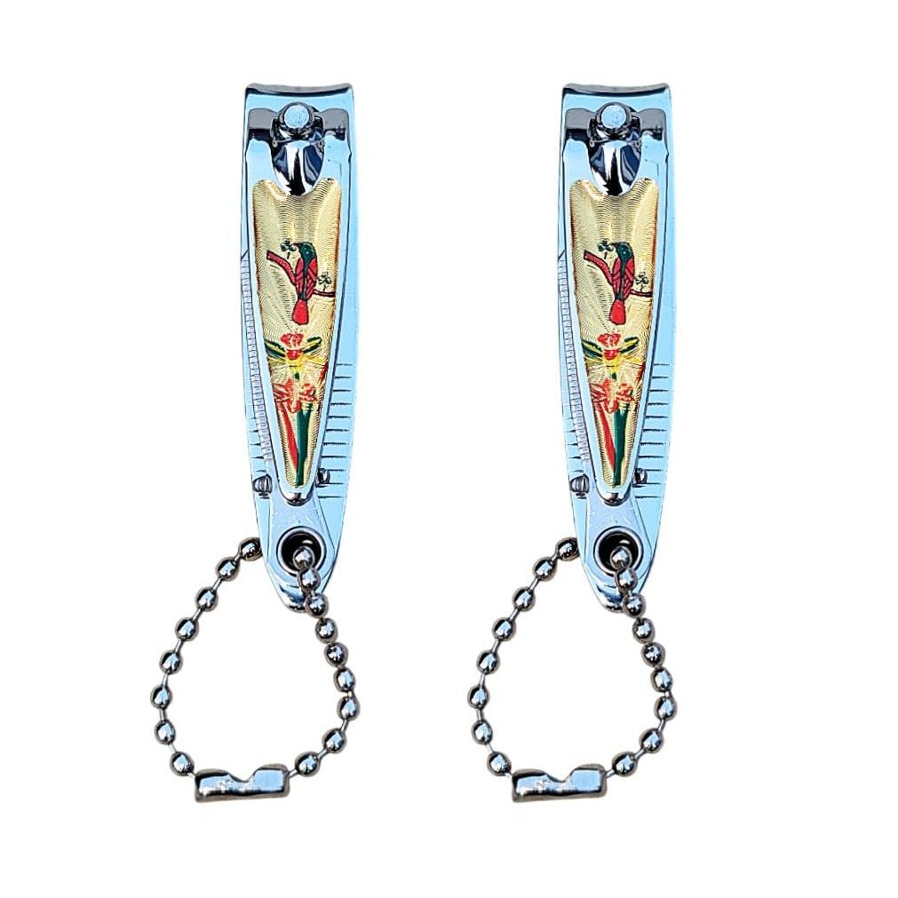Pack of 2 Mini Nail Cutter for Babies & Kids, Small Stainless Steel Curved Blade Nail Clipper with Chain, Safe Infant Toddler Nail Trimmer, Travel Friendly (Color and Print May Vary)
