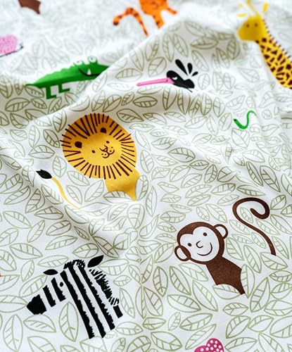 Image of Tranquebar Curtain Co. Kids Room Curtain, 60-65% Room Darkening, Multicolor Animal Print, Cotton Curtains 7 Feet Long Set of 2, BackTab Loops, Safari (213 cm) - Set of 2