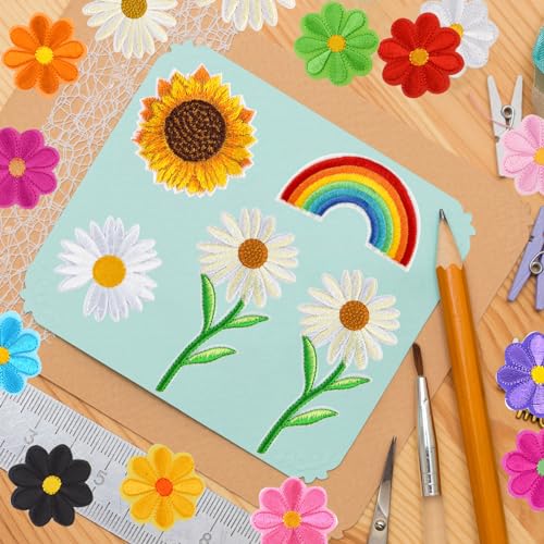 Coopay 36 Pieces Sunflower Iron/Sew On Patches Daisy Flower Cute Rainbow Embroidered Applique Patches For Clothing Large Colorful Decorative Daisy Patches For Clothes Dress Hat Jeans Diy thumb #3