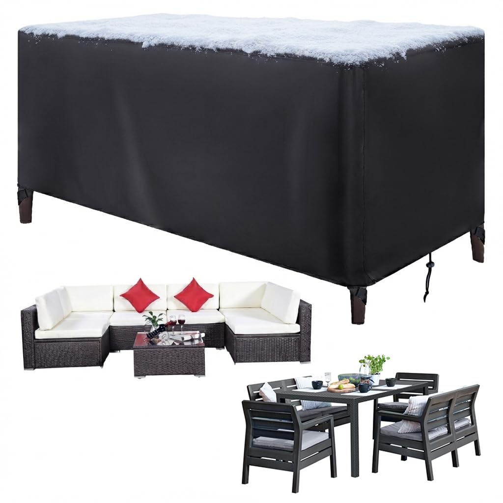 ZDLLDZ Rectangular Garden Furniture Cover 355x135x105 cm Waterproof 420D Heavy Duty Oxford Patio Table and Chair Set Cover, UV Resistant Tear-Proof Outdoor Sofa Protector with 4 Buckle Straps, Black