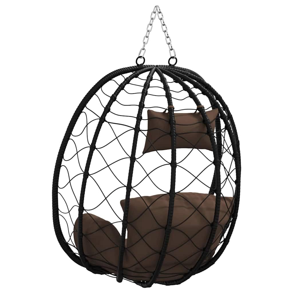 Hamaca colgante de ratán con forma de huevo, plegable, color café, 91,5 x 54,5 x 107 cm, con cojín y reposacabezas para salón, balcón, jardín, terraza