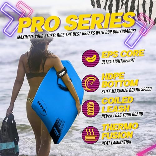 Pro Series Body Board - 41\" Lightweight Slick Bottom EPS Core Body Boards, Boogie Boards for Beach Kids, Bodyboard for Surfing Kids and Adults (Blue) - Thumbnail 2