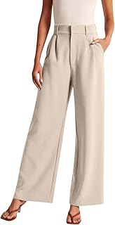 2025 - Pantalones de pierna ancha para mujer, pantalones de traje casuales de negocios, pantalones de traje de talle alto, pantalones fluidos, pantalones de enfermera de oficina, baratos, beige, XXL