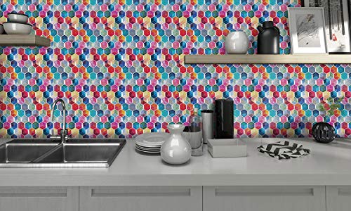 Magictiles Self-Adhesive Tile Backsplash For Kitchen, Vinyl Decorative Tiles, 10 Tiles (Multicolor, 10"X10") #TOP4
