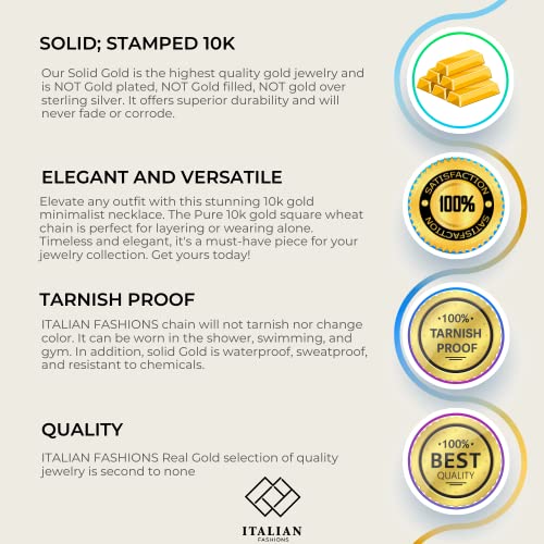 10K Real Yellow Or White Or Rose/Pink Gold Solid 0.5Mm, 0.6Mm, 0.7Mm, 0.8Mm ,1.0Mm, 1.1Mm,1.2Mm Diamond-Cut Square Mirror Box Link Chain Necklace With Lobster Or Spring Ring Clasp Veneziana For Women (0.7 Mm 16 Inches 10K Yellow Gold Italy) #TOP3