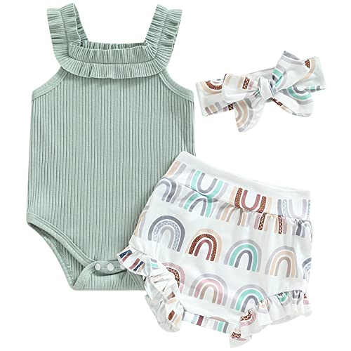 Image of Mubineo Baby Girl 3PCS Summer Boho Rompers Outfits Bodysuit Shorts Clothes Headband Set