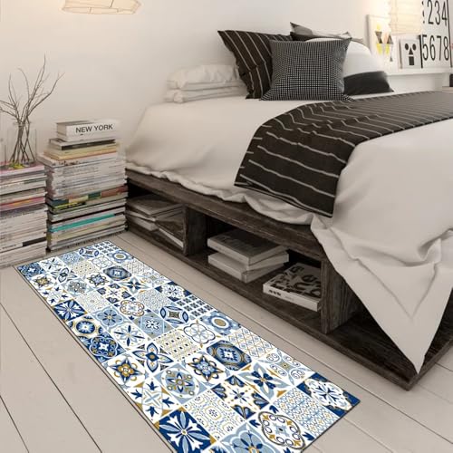 Alfombra pasillo azul de 70x150 cm lavable y de poliéster 3