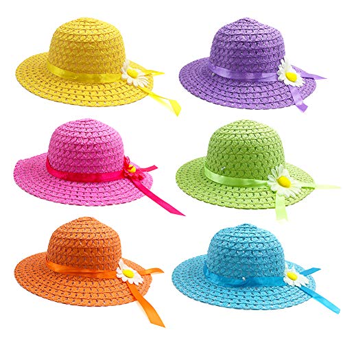 6Sets Girls Tea Party Straw Sun Hat and Purse Kids Party Birthday Travel Gift2