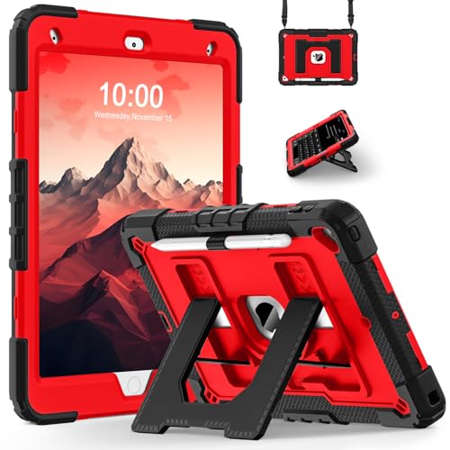 WESOROL CASE for iPad 9th/ 8th/ 7th Generation 10.2 Inch iPad Case 9th Generation with Pencil Holder,Heavy Duty Shockproof Cover for i Pad 9th/8th/7th Gen 2021/2020/ 2019 Cases,Black Red