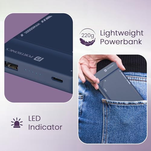 Portronics Luxcell Uno 10K 10000 mAh Power Bank Blue - Image 6