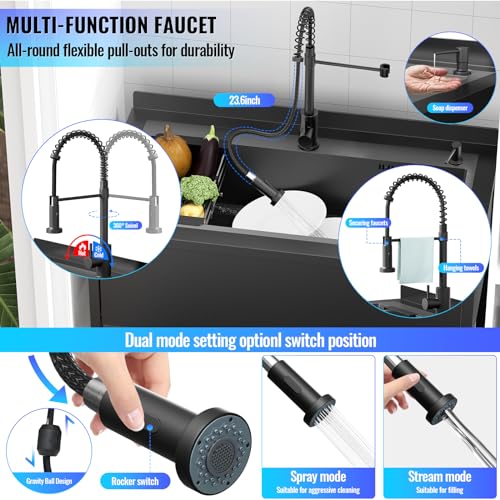 Image of Stainless Steel Utility Sink, 41.7 inch x 23.2 inch x 38.9 inchFreestanding Sink with Cold and Hot Water Faucet,Hoses and Drain Kit for Kitchens, Bathrooms, Garage, Laundry Room