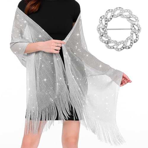 FdcZeyxior Stola für Abendkleid Funkelnde Metallische Tücher Und Wickel Festliche Stola für Die Abendparty Formale Kleider Hochzeit Brautjungfer...